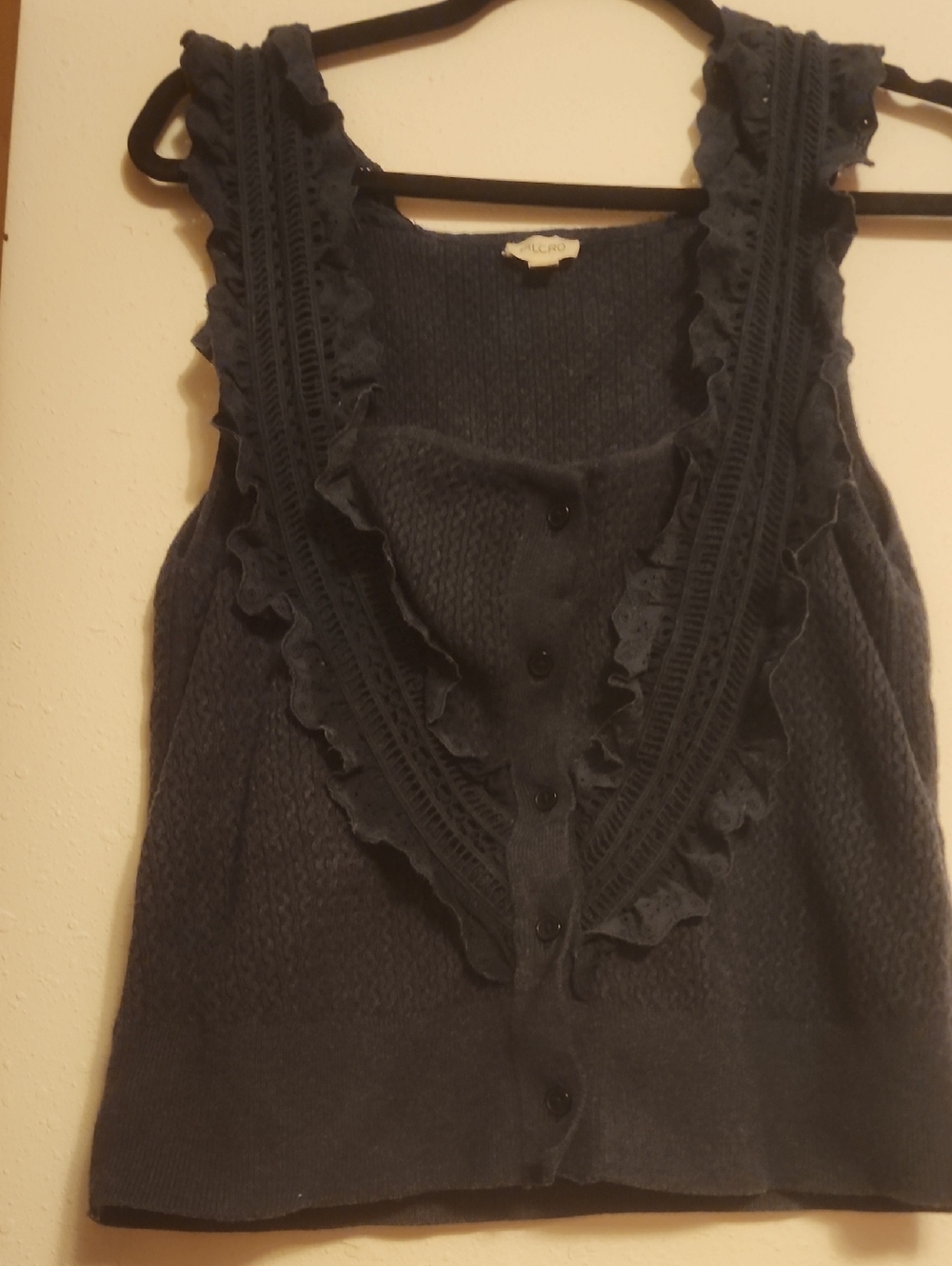 Pilcro Navy Ruffled Knit Button-Front Vest
